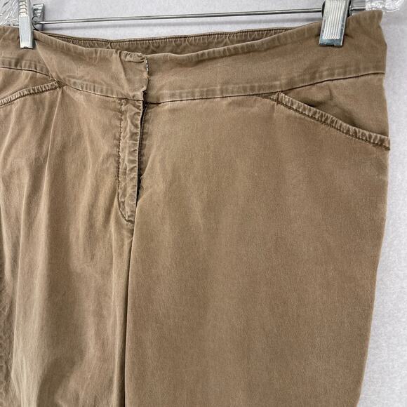 EILEEN FISHER Pants 10 Stretch Cotton Twill Tapered Ankle Front Zip Brown - Picture 4 of 14